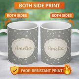 Personalized Custom Name Dark Grey Background Snowflake Scatter Winter Seamless Pattern Name 11oz Ceramic Coffee Tea Mug White Large Handle