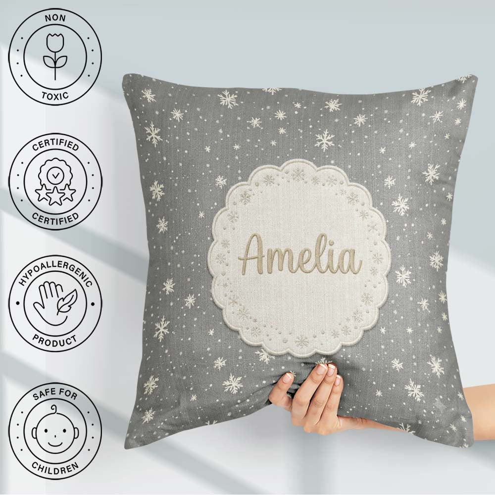 Custom Name Dark Grey Background Scatter Winter Seamless Pattern Square Filled Cushion Throw Pillow Sofa Bed Home Decor Zip Washable UK Made