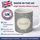 Personalized Custom Name Dark Grey Background Snowflake Scatter Winter Seamless Pattern Name 11oz Ceramic Coffee Tea Mug White Large Handle