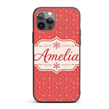 Red Background White Snowflakes Falling Winter Custom Name Protective Phone Case Mobile Cover Durable Everyday Smartphone Shock Resistant