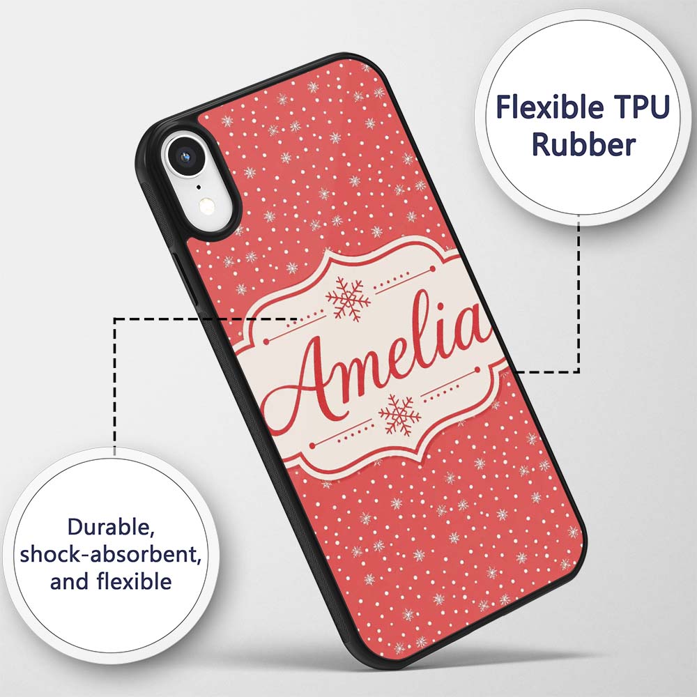 Red Background White Snowflakes Falling Winter Custom Name Protective Phone Case Mobile Cover Durable Everyday Smartphone Shock Resistant