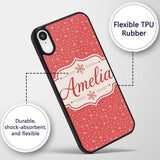 Red Background White Snowflakes Falling Winter Custom Name Protective Phone Case Mobile Cover Durable Everyday Smartphone Shock Resistant