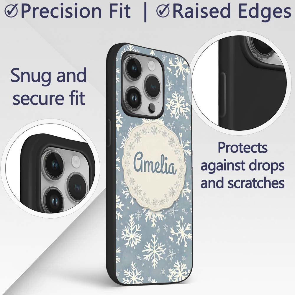 Blue Background Large Snowflake Winter Seamless Custom Name Protective Phone Case Mobile Cover Durable Everyday Smartphone Shock Resistant