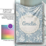Blue Background Large Snowflake Winter Seamless Pattern Name Cute  Personalised Custom Name Super Soft Fleece Blanket Bed Sofa Throw
