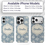 Blue Background Large Snowflake Winter Seamless Custom Name Protective Phone Case Mobile Cover Durable Everyday Smartphone Shock Resistant