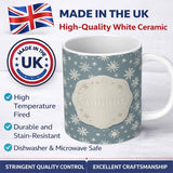 Personalized Custom Name Blue Background Snowflake Star Winter Seamless Pattern Name Cute 11oz Ceramic Coffee Tea Mug White Large Handle