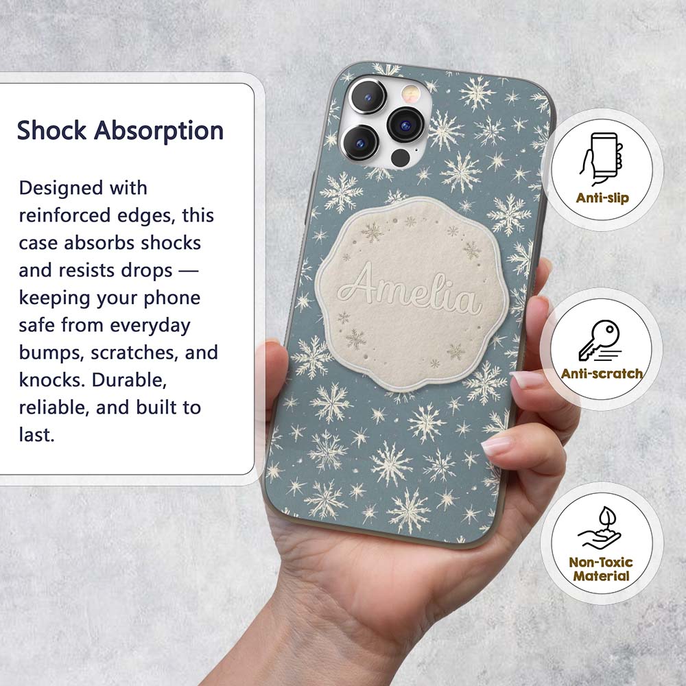 Blue Background Snowflake Star Winter Seamless Custom Name Protective Phone Case Mobile Cover Durable Everyday Smartphone Shock Resistant