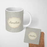 Personalized Custom Name Grey Background Dense White Dots Abstract Seamless Pattern Name Cute 11oz Ceramic Coffee Tea Mug White Large Handle