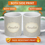 Personalized Custom Name Grey Background Dense White Dots Abstract Seamless Pattern Name Cute 11oz Ceramic Coffee Tea Mug White Large Handle
