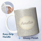 Personalized Custom Name Grey Background Dense White Dots Abstract Seamless Pattern Name Cute 11oz Ceramic Coffee Tea Mug White Large Handle