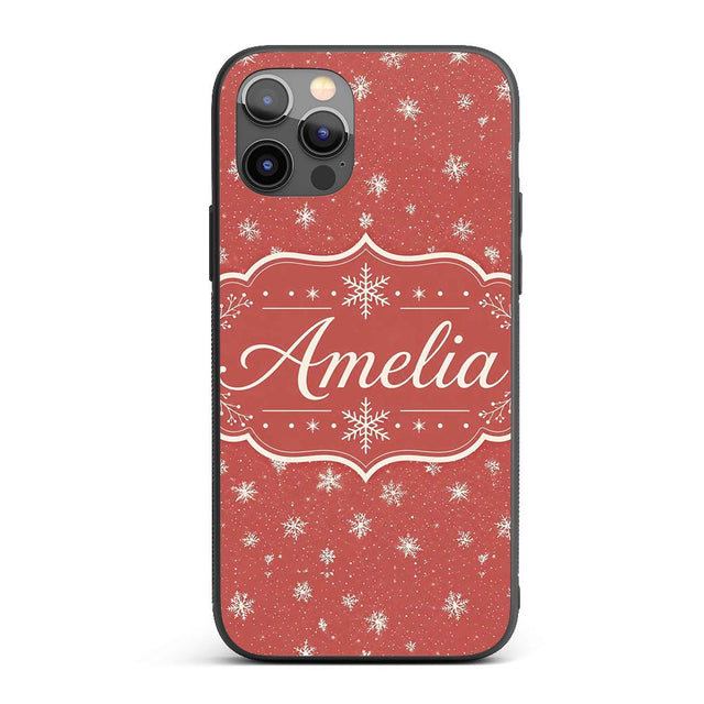 Red Background Snowflake Scatter Winter Seamless Custom Name Protective Phone Case Mobile Cover Durable Everyday Smartphone Shock Resistant