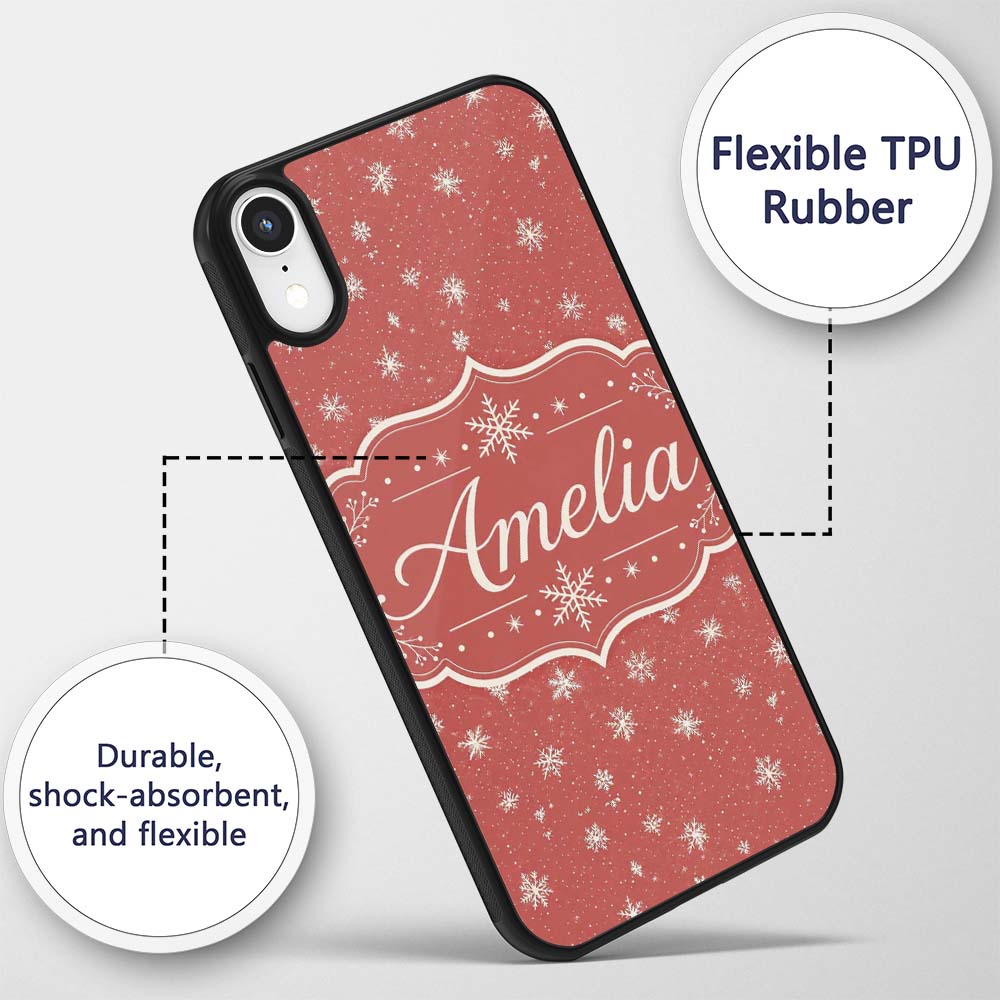 Red Background Snowflake Scatter Winter Seamless Custom Name Protective Phone Case Mobile Cover Durable Everyday Smartphone Shock Resistant