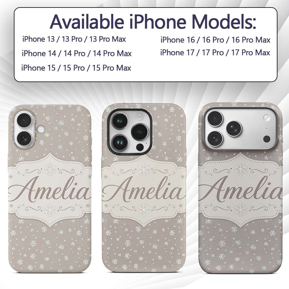 Neutral Grey Background Small Snowflakes Winter Custom Name Protective Phone Case Mobile Cover Durable Everyday Smartphone Shock Resistant