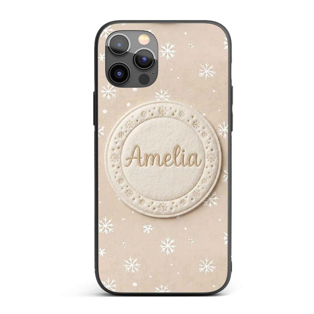 Beige Background Minimal Snowflake Printed Design Custom Name Protective Phone Case Mobile Cover Durable Everyday Smartphone Shock Resistant