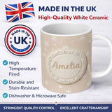 Personalized Custom Name Beige Background Minimal Snowflake Winter Seamless Pattern Name Cute 11oz Ceramic Coffee Tea Mug White Large Handle