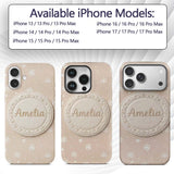 Beige Background Minimal Snowflake Printed Design Custom Name Protective Phone Case Mobile Cover Durable Everyday Smartphone Shock Resistant