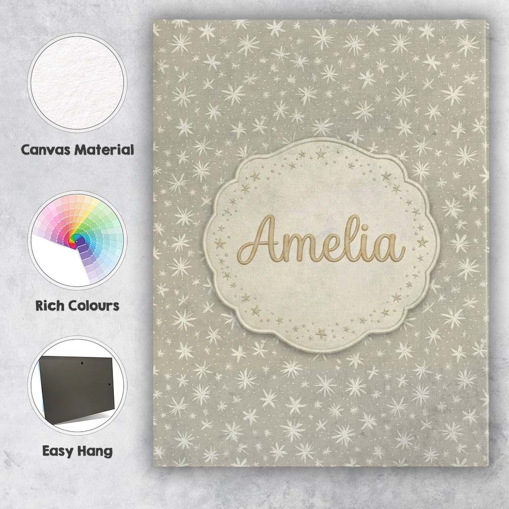 Personalised Name Neutral Beige Star Custom Premium Decorative Design Modern Room Accent Canvas Wall Art Print Decor Picture Ready to Hang
