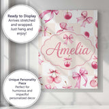 Personalised Name Watercolor Cherry Bow Ribbon Neutral Beige Gingham Custom  Home Canvas Wall Art Print Decor Picture Ready to Hang