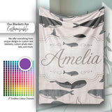 Cute Whale Ocean Waves Seamless Pattern Name Unique Gift Lovely  Personalised Custom Name Super Soft Fleece Blanket Bed Sofa Throw