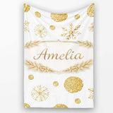 Gold Snowflakes and Glitter Dots Seamless Pattern Cute Unique Gift  Personalised Custom Name Super Soft Fleece Blanket Bed Sofa Throw