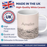 Personalized Custom Name Soft Beige Ocean Wave Line Art Seamless Pattern Name Cute Unique 11oz Ceramic Coffee Tea Mug White Large Handle