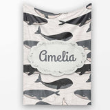 Cute Whale Ocean Waves Seamless Pattern Name Unique Gift Lovely  Personalised Custom Name Super Soft Fleece Blanket Bed Sofa Throw