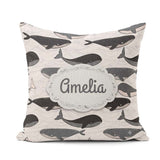 Custom Name Cute Whale Ocean Waves Seamless Pattern Name Unique Square Filled Cushion Throw Pillow Sofa Bed Home Decor Zip Washable UK Made