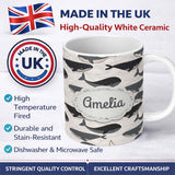 Personalized Custom Name Cute Whale Ocean Waves Seamless Pattern Name Unique Gift Lovely 11oz Ceramic Coffee Tea Mug White Large Handle