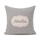 Custom Name Soft Grey Stars And Crescent Moon Seamless Name Cute Square Filled Cushion Throw Pillow Sofa Bed Home Decor Zip Washable UK Made