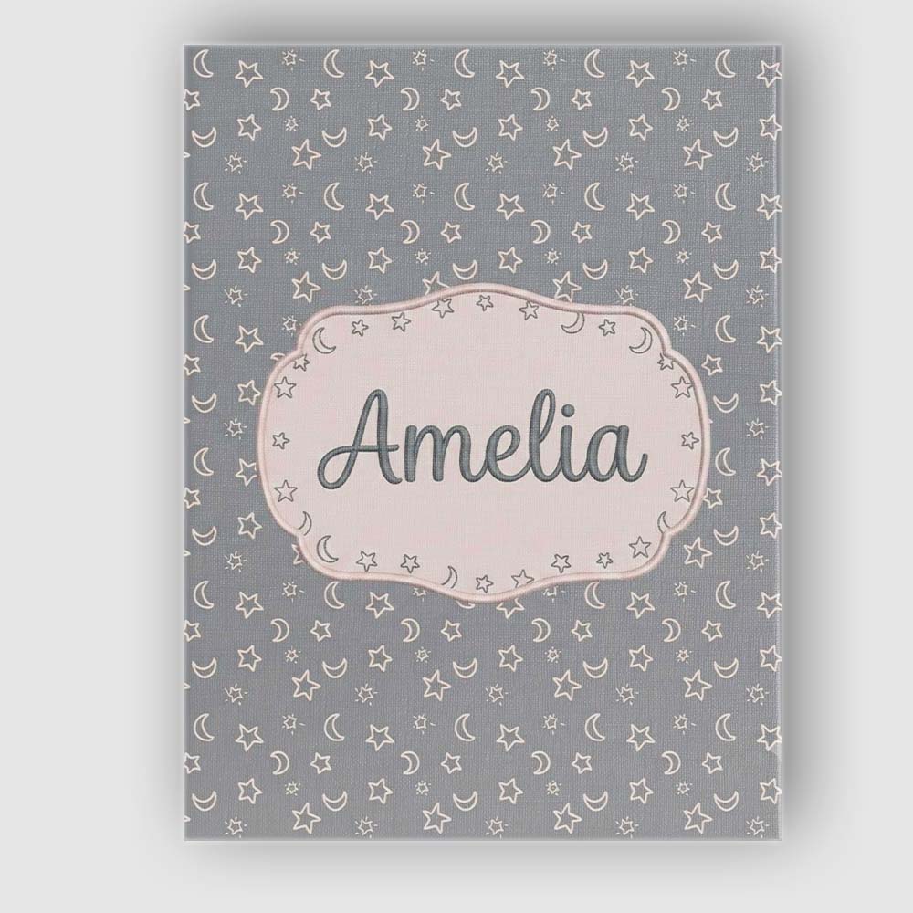 Personalised Name Soft Grey Stars And Custom Modern Room Accent Creative Decorator Style Canvas Wall Art Print Decor Picture Ready to Hang