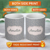 Personalized Custom Name Soft Grey Stars And Crescent Moon Seamless Pattern Name Cute Unique 11oz Ceramic Coffee Tea Mug White Large Handle