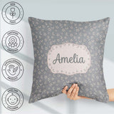 Custom Name Soft Grey Stars And Crescent Moon Seamless Name Cute Square Filled Cushion Throw Pillow Sofa Bed Home Decor Zip Washable UK Made