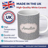 Personalized Custom Name Soft Grey Stars And Crescent Moon Seamless Pattern Name Cute Unique 11oz Ceramic Coffee Tea Mug White Large Handle