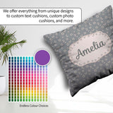 Custom Name Soft Grey Stars And Crescent Moon Seamless Name Cute Square Filled Cushion Throw Pillow Sofa Bed Home Decor Zip Washable UK Made