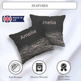Custom Name Dark Ocean Wave Line Art Seamless Pattern Name Cute Square Filled Cushion Throw Pillow Sofa Bed Home Decor Zip Washable UK Made