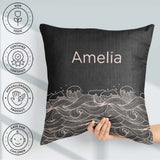 Custom Name Dark Ocean Wave Line Art Seamless Pattern Name Cute Square Filled Cushion Throw Pillow Sofa Bed Home Decor Zip Washable UK Made