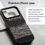 Dark Background Ocean Wave Line Art Seamless Custom Name Protective Phone Case Mobile Cover Durable Everyday Smartphone Shock Resistant