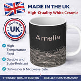 Personalized Custom Name Dark Background Ocean Wave Line Art Seamless Pattern Name Cute 11oz Ceramic Coffee Tea Mug White Large Handle