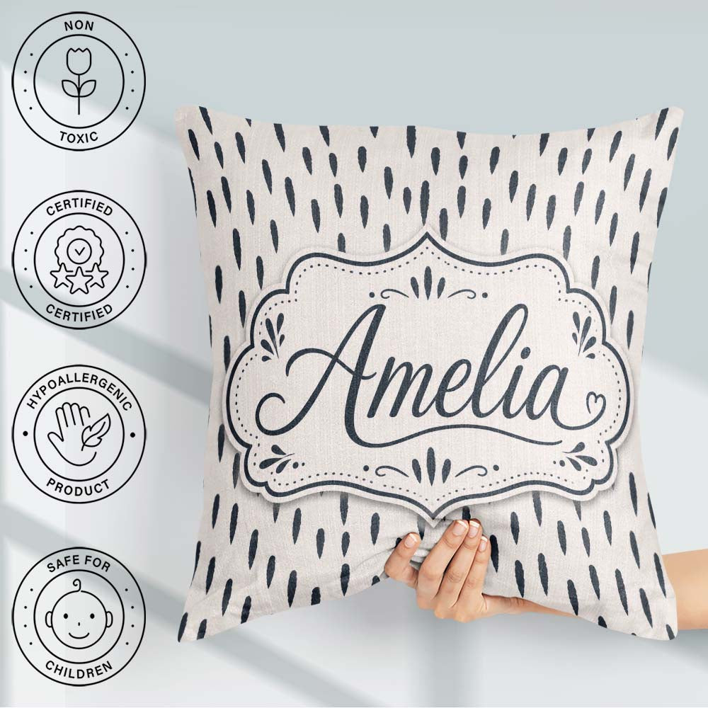 Custom Name Neutral Abstract Brush Stroke Pattern Seamless Name Square Filled Cushion Throw Pillow Sofa Bed Home Decor Zip Washable UK Made