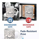 Personalized Custom Name Neutral Abstract Brush Stroke Pattern Seamless Name Cute Unique Gift 11oz Ceramic Coffee Tea Mug White Large Handle