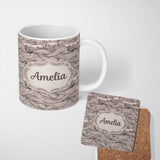 Personalized Custom Name Beige Ocean Wave Line Art Seamless Pattern Name Cute Unique Gift 11oz Ceramic Coffee Tea Mug White Large Handle