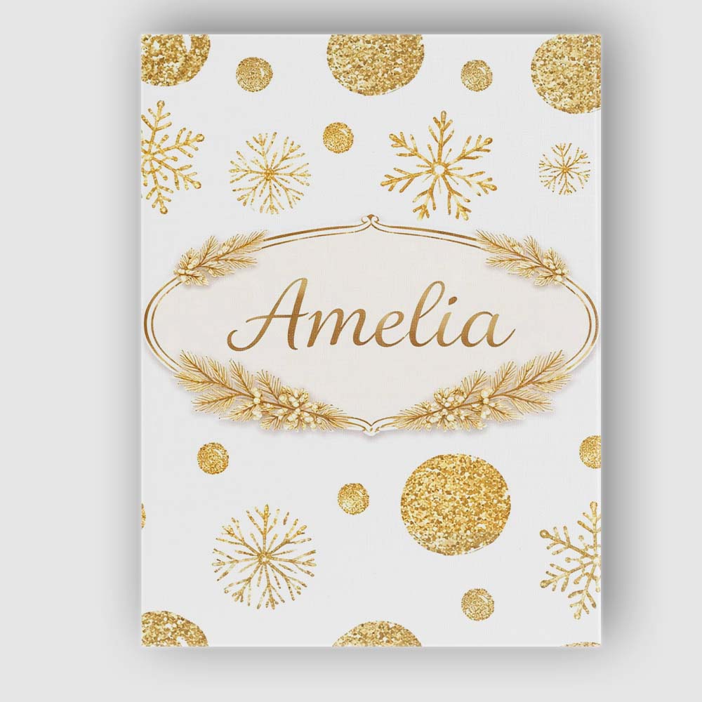 Personalised Name Gold Snowflakes and Glitter Dots Seamless Pattern Custom Canvas Wall Art Print Decor Picture Ready to Hang