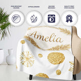 Gold Snowflakes and Glitter Dots Seamless Pattern Cute Unique Gift  Personalised Custom Name Super Soft Fleece Blanket Bed Sofa Throw