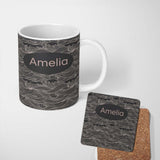 Personalized Custom Name Dark Ocean Waves Line Art Seamless Pattern Name Cute Unique Gift 11oz Ceramic Coffee Tea Mug White Large Handle