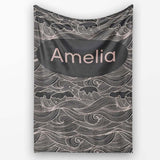 Dark Ocean Waves Line Art Seamless Pattern Name Cute Unique Gift  Personalised Custom Name Super Soft Fleece Blanket Bed Sofa Throw