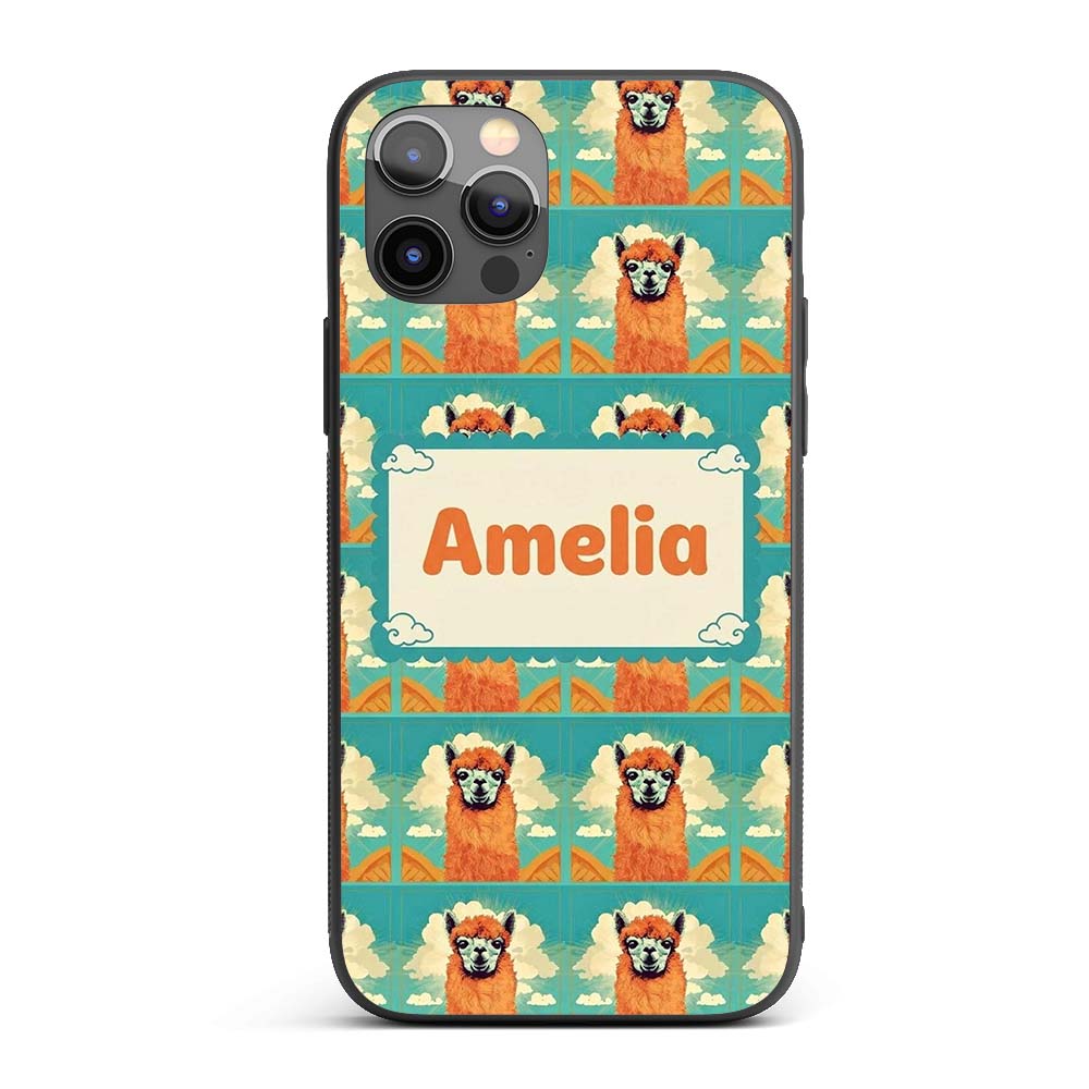 Cute Alpaca Portrait With Blue Sky And Clouds Custom Name Protective Phone Case Mobile Cover Durable Everyday Smartphone Shock Resistant