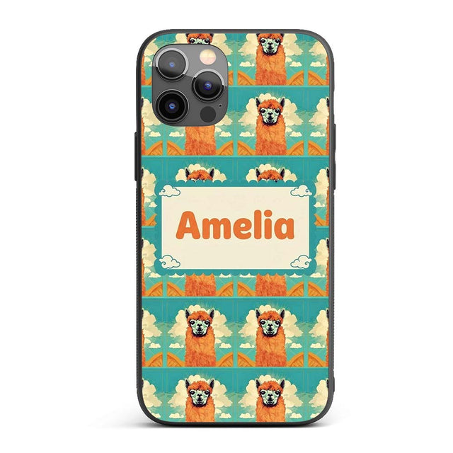 Cute Alpaca Portrait With Blue Sky And Clouds Custom Name Protective Phone Case Mobile Cover Durable Everyday Smartphone Shock Resistant