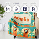 Cute Alpaca Portrait With Blue Sky And Clouds Seamless Pattern  Personalised Custom Name Super Soft Fleece Blanket Bed Sofa Throw