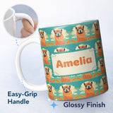 Personalized Custom Name Cute Alpaca Portrait With Blue Sky And Clouds Seamless Pattern 11oz Ceramic Coffee Tea Mug White Large Handle