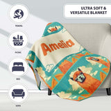 Cute Alpaca Portrait With Blue Sky And Clouds Seamless Pattern  Personalised Custom Name Super Soft Fleece Blanket Bed Sofa Throw